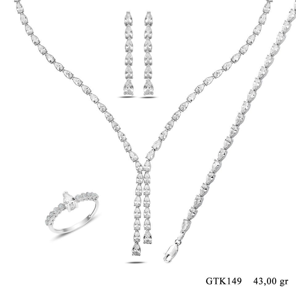 BARIŞ TAKI 925 Ayar Gümüş Tam Tur Damla Salkım Su Yolu Set