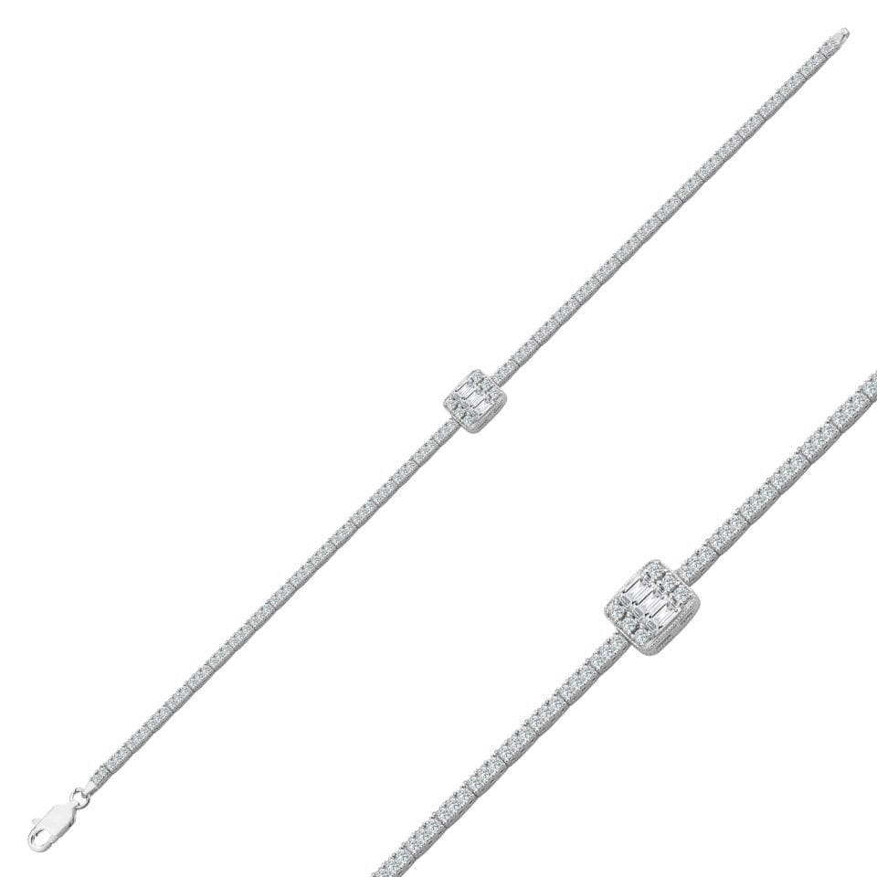 925 Ayar Gümüş Baget Zincir Harfli Su Yolu Bileklik