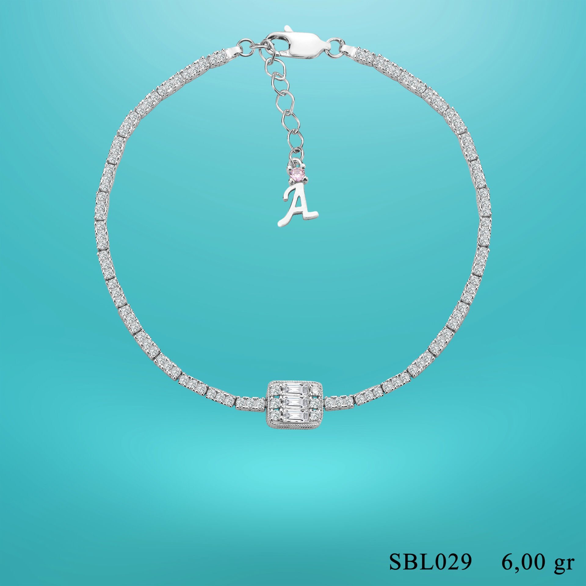 925 Ayar Gümüş Baget Zincir Harfli Su Yolu Bileklik