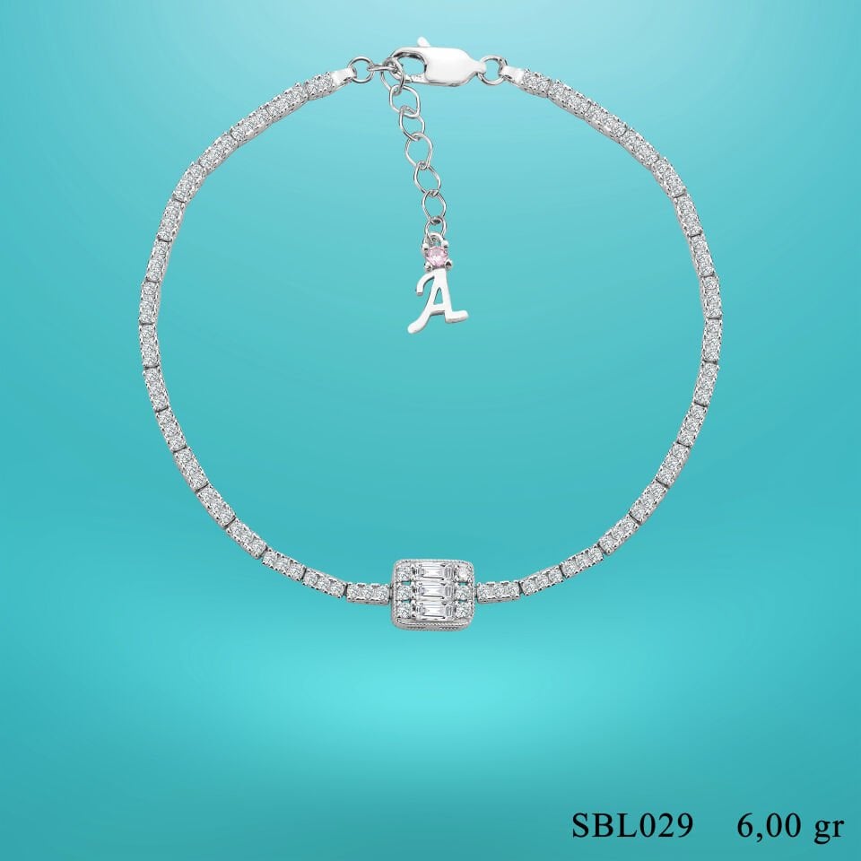 925 Ayar Gümüş Baget Zincir Harfli Su Yolu Bileklik