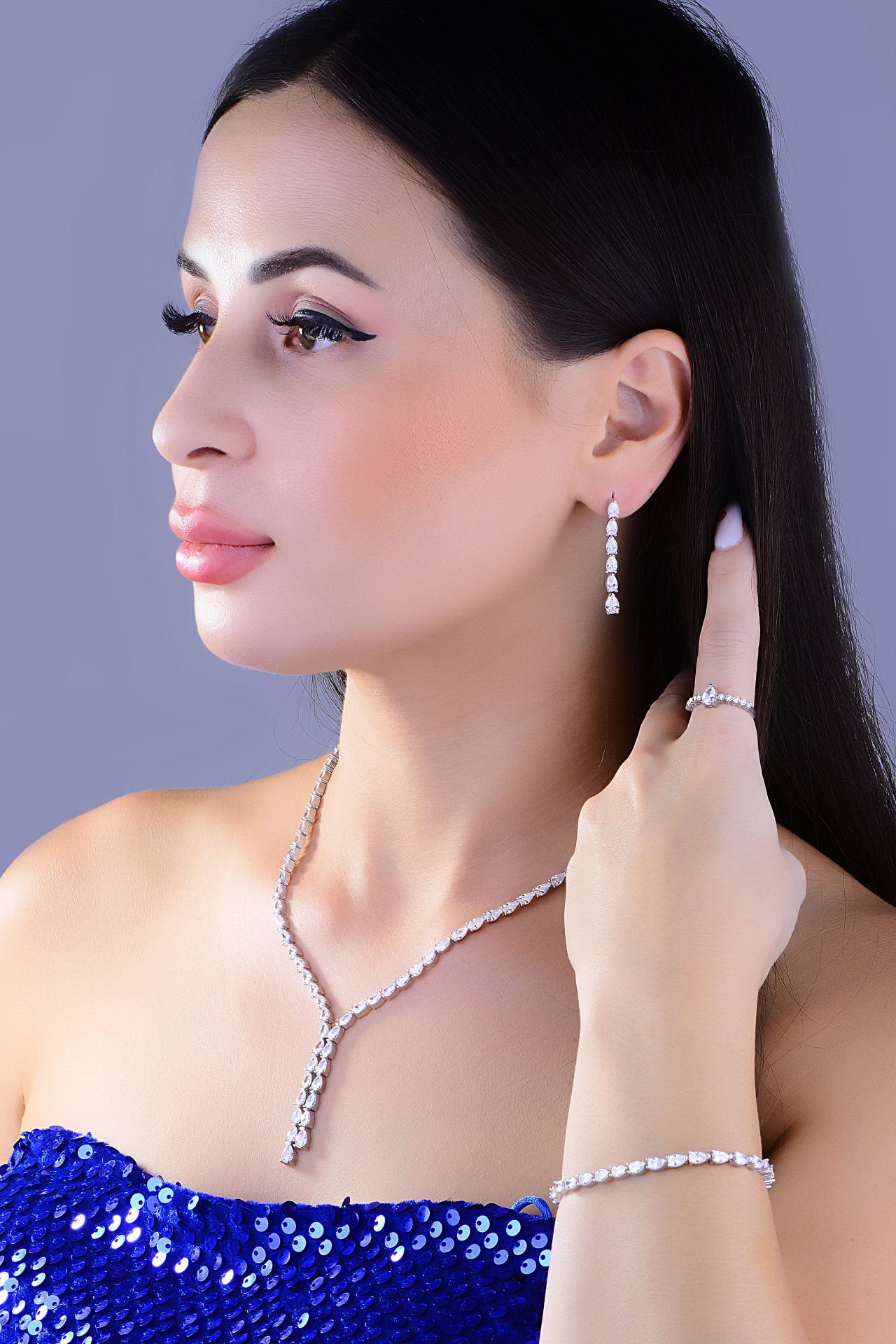 BARIŞ TAKI 925 Ayar Gümüş Tam Tur Damla Salkım Su Yolu Set