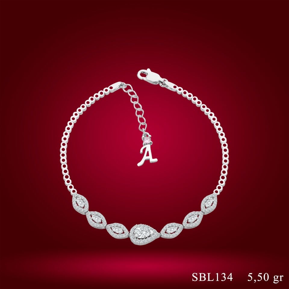 925 Ayar Gümüş Damla Model Zincir Harfli Su Yolu Bileklik