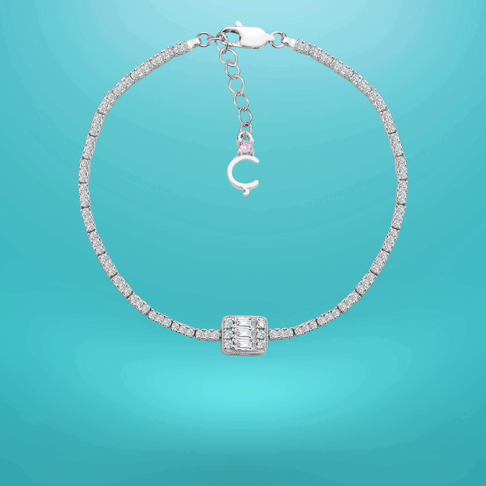 925 Ayar Gümüş Baget Zincir Harfli Su Yolu Bileklik Ç