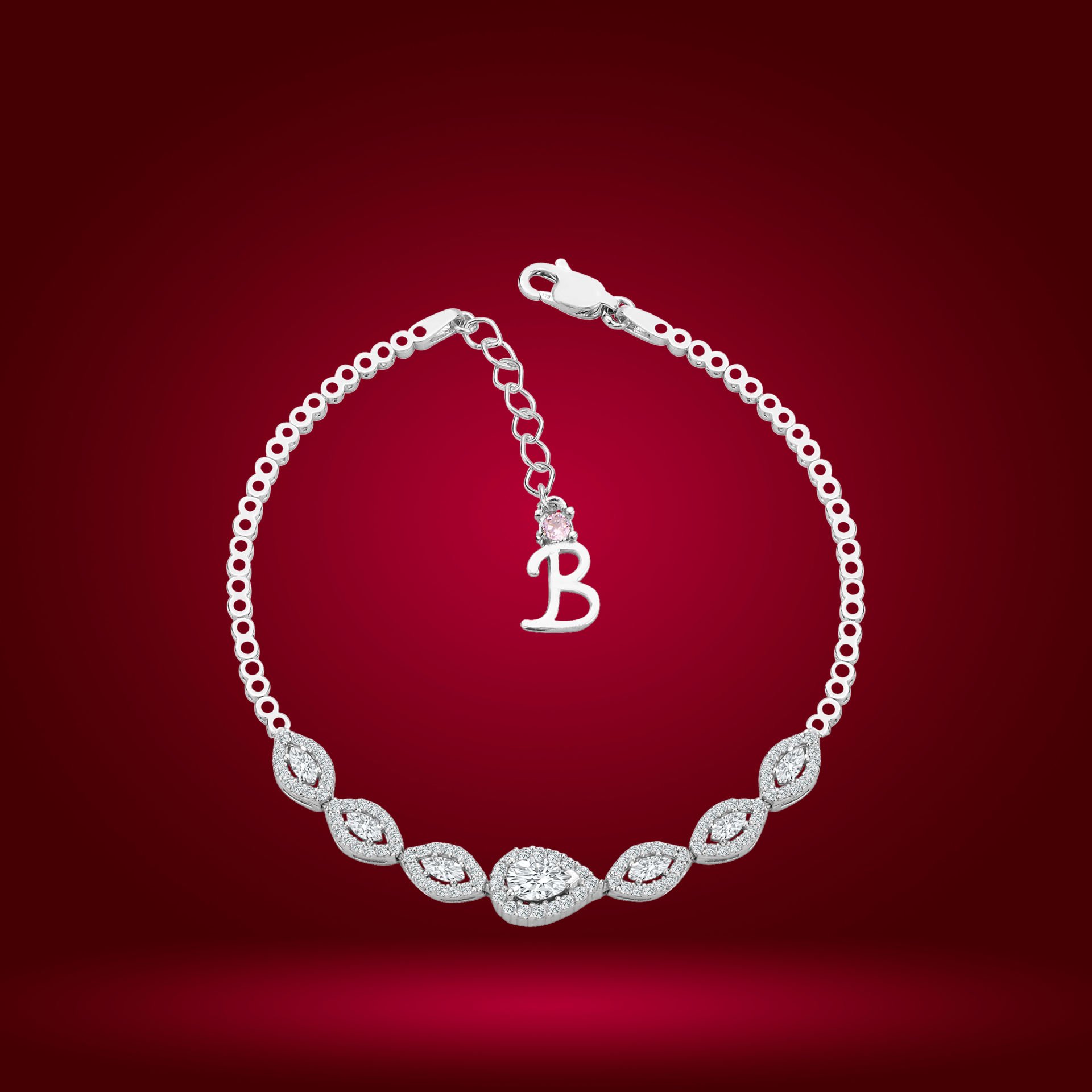 925 Ayar Gümüş Damla Model Zincir Harfli Su Yolu Bileklik B