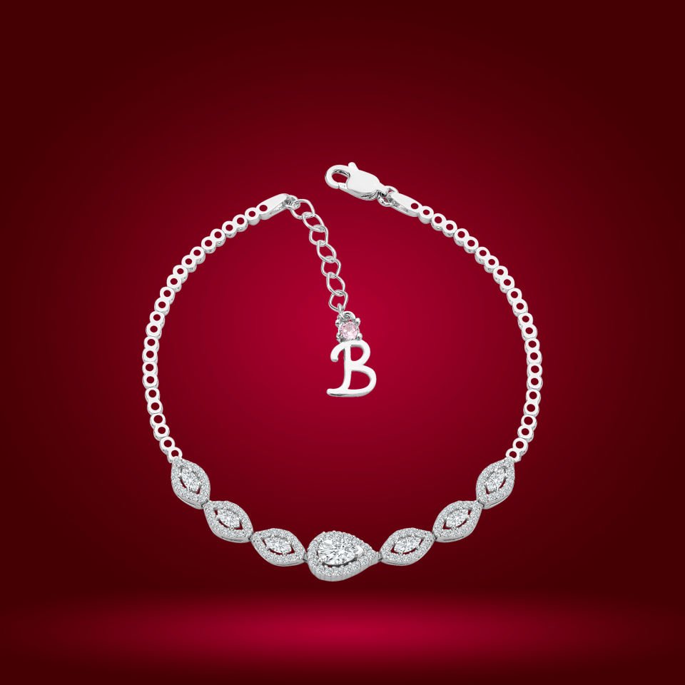 925 Ayar Gümüş Damla Model Zincir Harfli Su Yolu Bileklik B