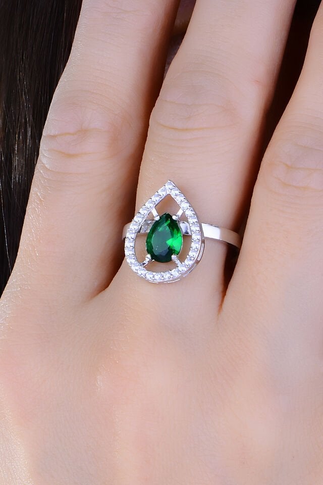 BARIŞ TAKI 925 Ayar Gümüş Yeşil Damla Taşlı Su Yolu Set