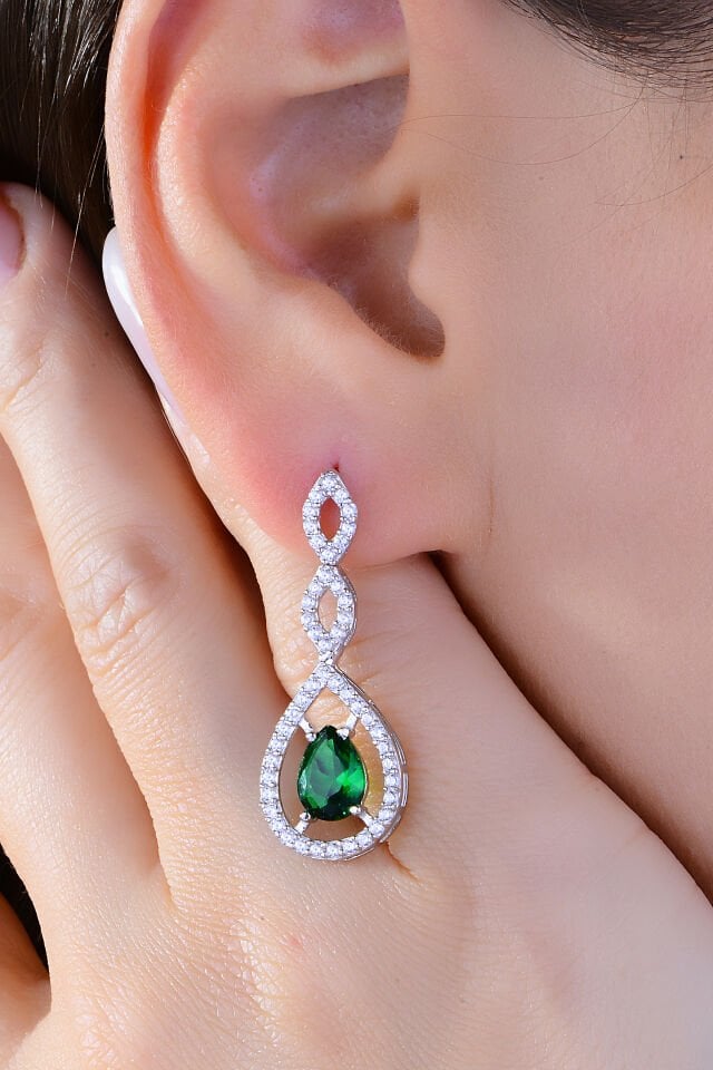 BARIŞ TAKI 925 Ayar Gümüş Yeşil Damla Taşlı Su Yolu Set