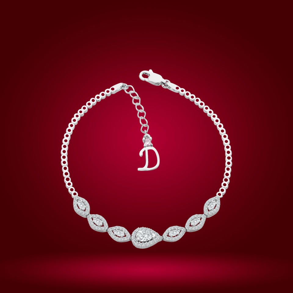 925 Ayar Gümüş Damla Model Zincir Harfli Su Yolu Bileklik D