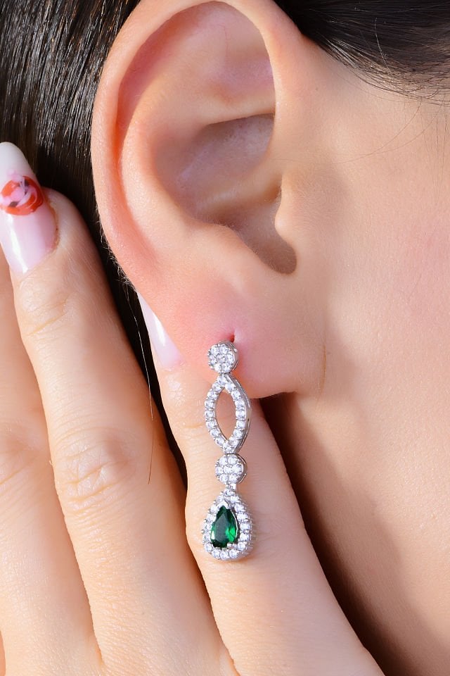 BARIŞ TAKI 925 Ayar Gümüş Yeşil Damla Taşlı Su Yolu Set