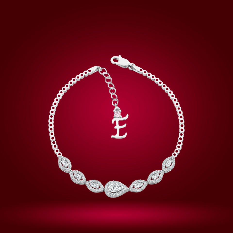 925 Ayar Gümüş Damla Model Zincir Harfli Su Yolu Bileklik E