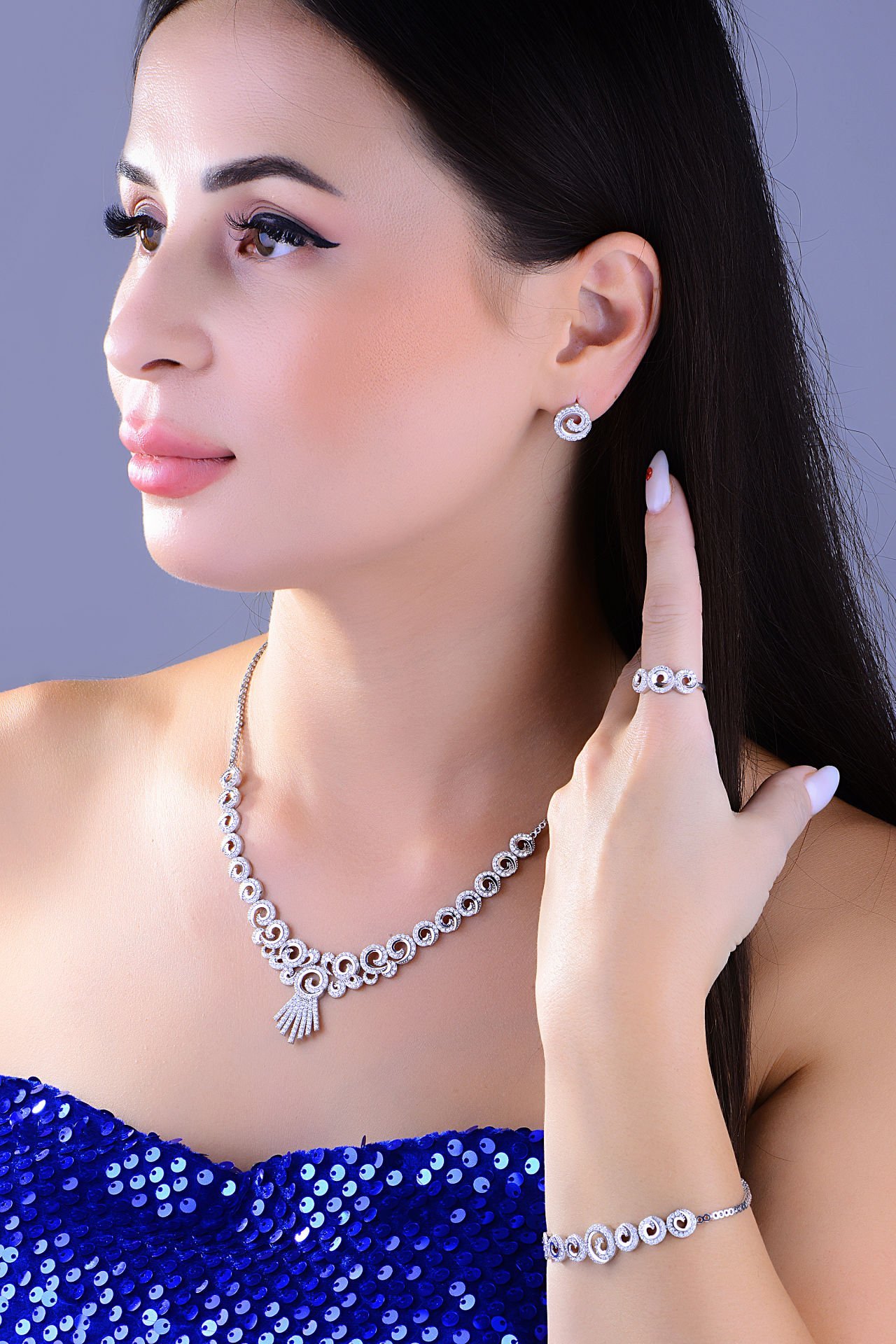 BARIŞ TAKI 925 Ayar Gümüş Taç Model Pırlanta Montör Su Yolu Set