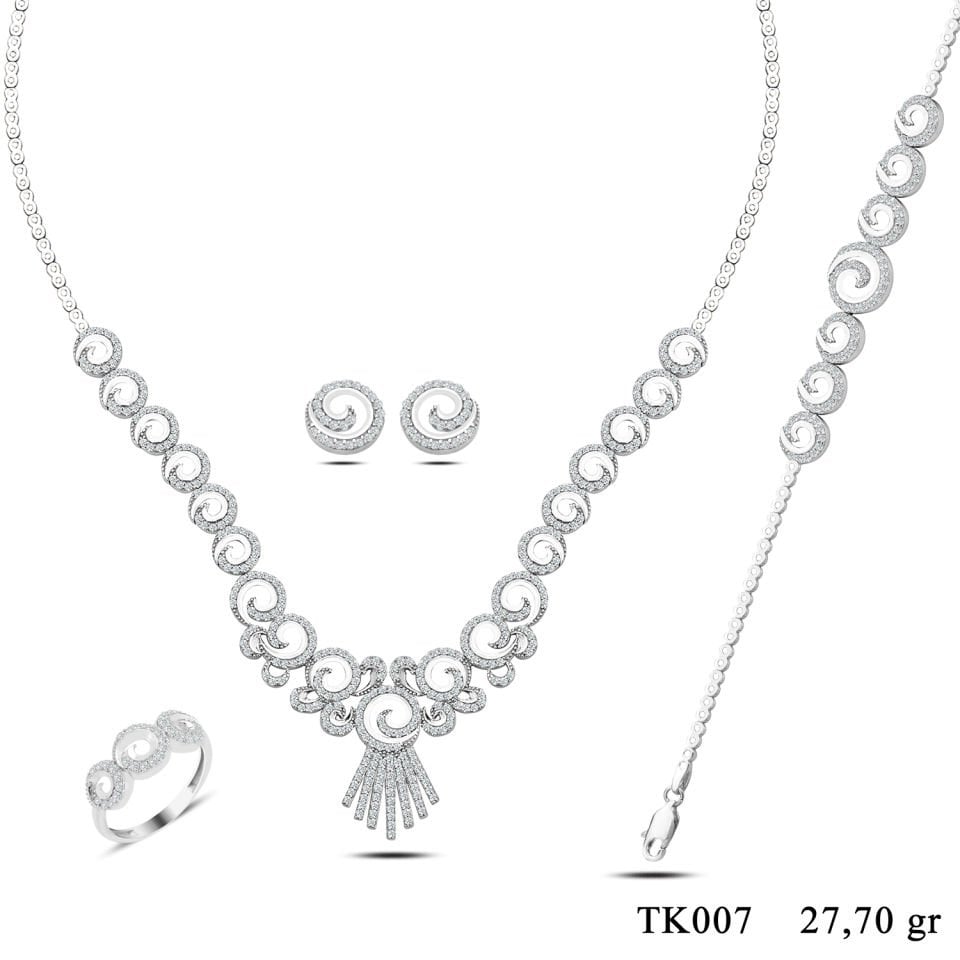 BARIŞ TAKI 925 Ayar Gümüş Taç Model Pırlanta Montör Su Yolu Set