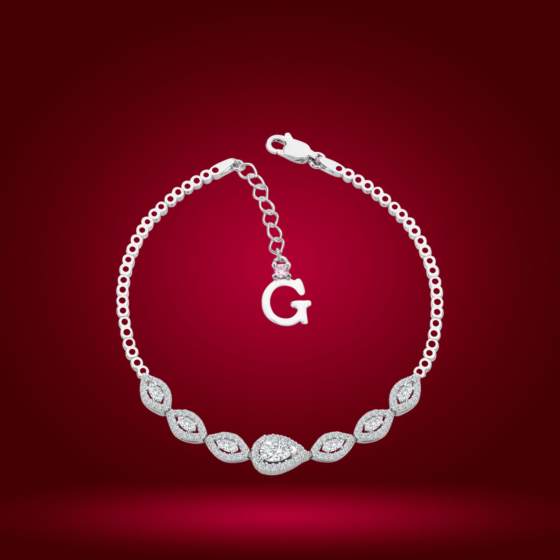 925 Ayar Gümüş Damla Model Zincir Harfli Su Yolu Bileklik G