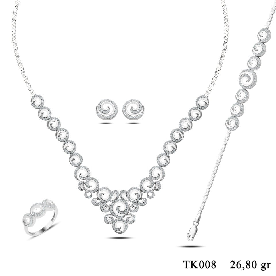 BARIŞ TAKI 925 Ayar Gümüş Pırlanta Montör Su Yolu Set