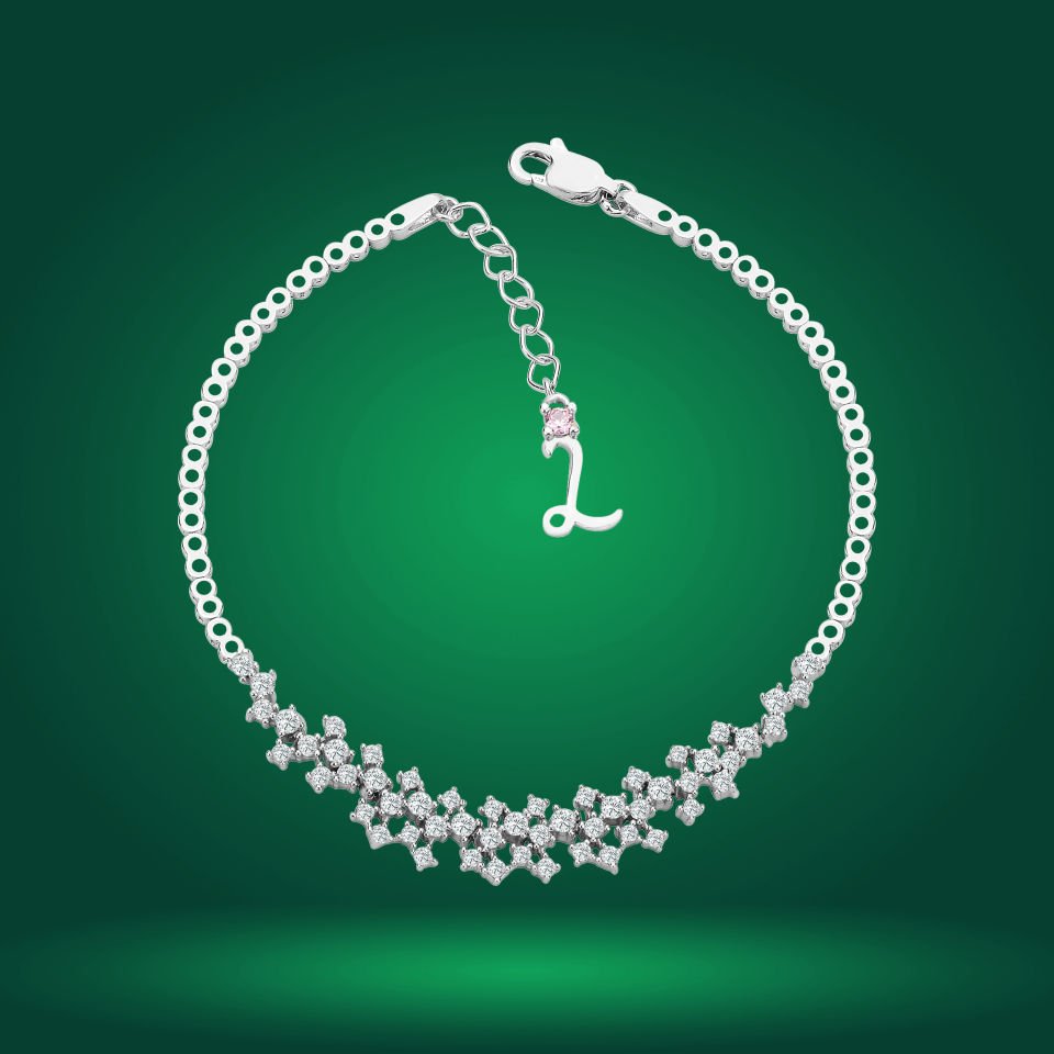 925 Ayar Gümüş Pırlanta Montür Zincir Harfli Su Yolu Bileklik L