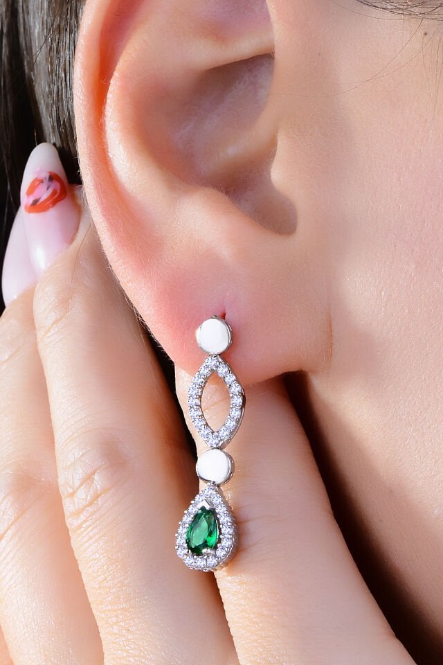 BARIŞ TAKI 925 Ayar Gümüş Yeşil Damla Taşlı Su Yolu Set