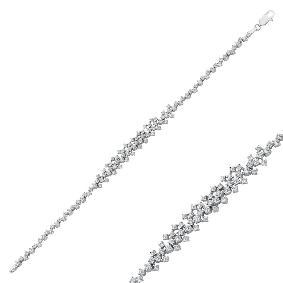 925 Ayar Gümüş Ful Pırlanta Taşlı Zincir Harfli Su Yolu Bileklik