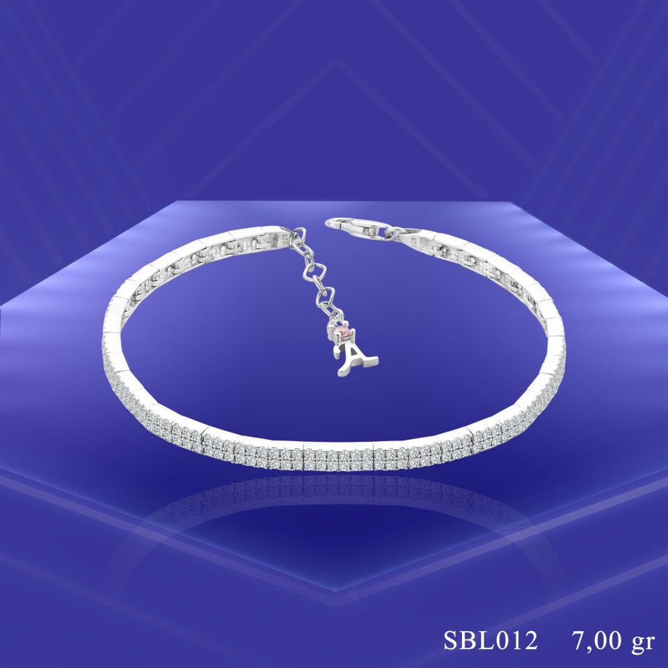 925 Ayar Gümüş 2 Sıra Ful Taşlı Harfli Su Yolu Bileklik