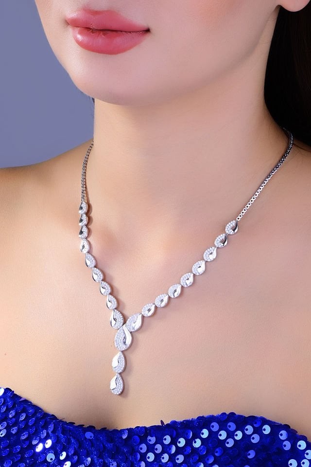 BARIŞ TAKI 925 Ayar Gümüş Damla Salkım Pırlanta Montör Su Yolu Set