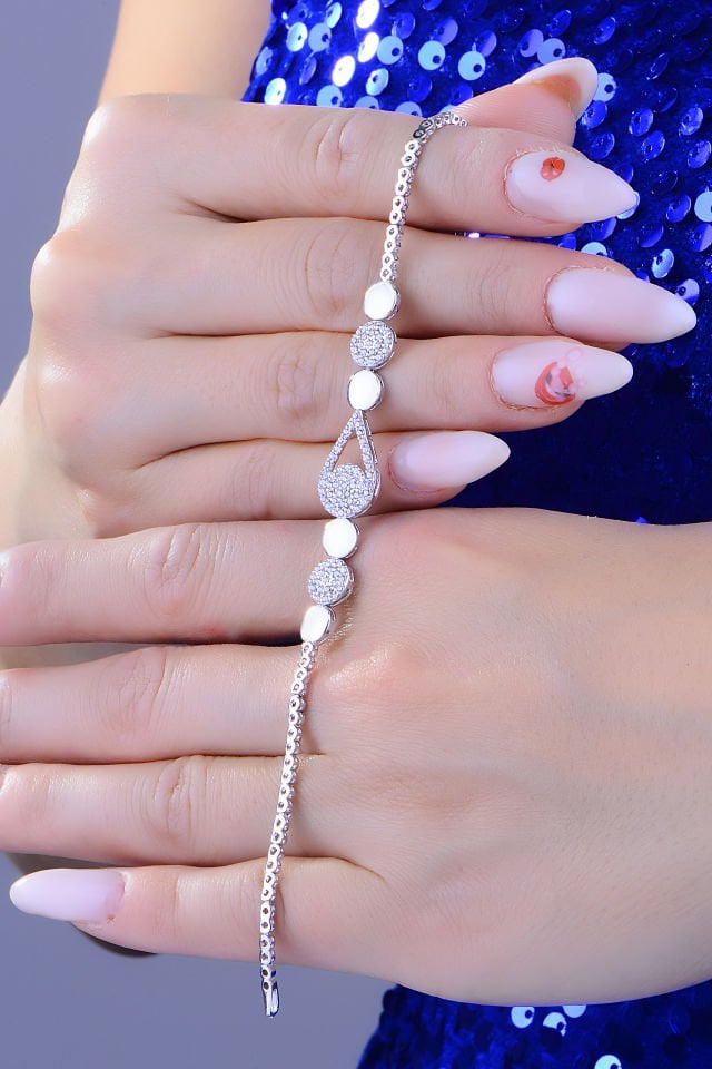 BARIŞ TAKI 925 Ayar Gümüş Damla Salkım Pırlanta Montör Su Yolu Set