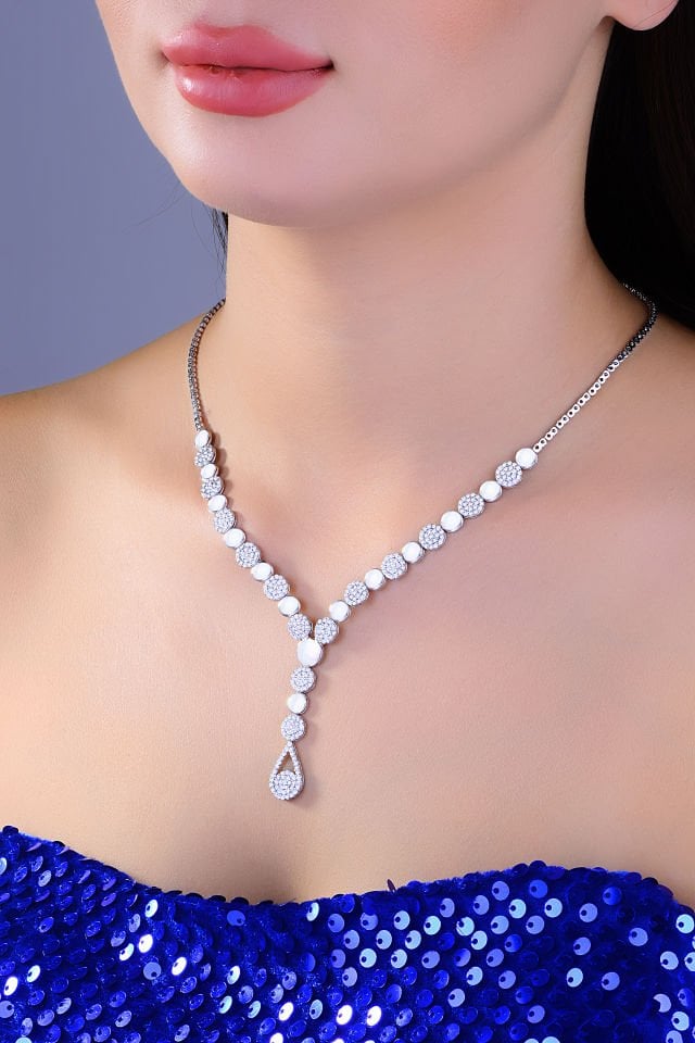 BARIŞ TAKI 925 Ayar Gümüş Damla Salkım Pırlanta Montör Su Yolu Set