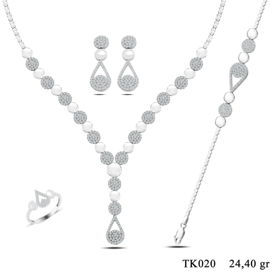 BARIŞ TAKI 925 Ayar Gümüş Damla Salkım Pırlanta Montör Su Yolu Set