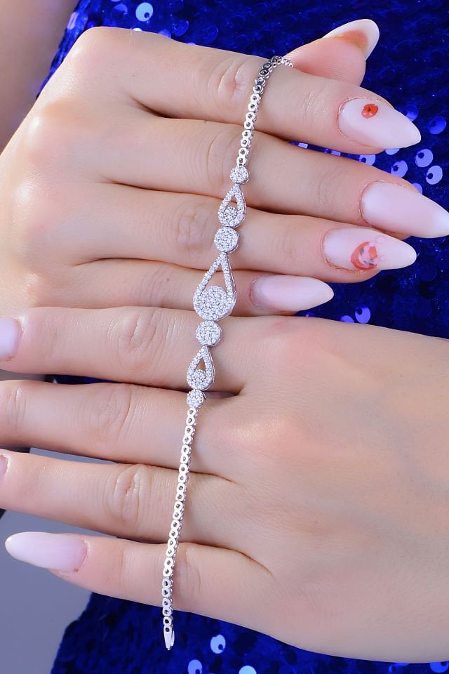 BARIŞ TAKI 925 Ayar Gümüş Damla Salkım Pırlanta Montör Su Yolu Set