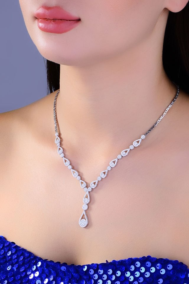 BARIŞ TAKI 925 Ayar Gümüş Damla Salkım Pırlanta Montör Su Yolu Set