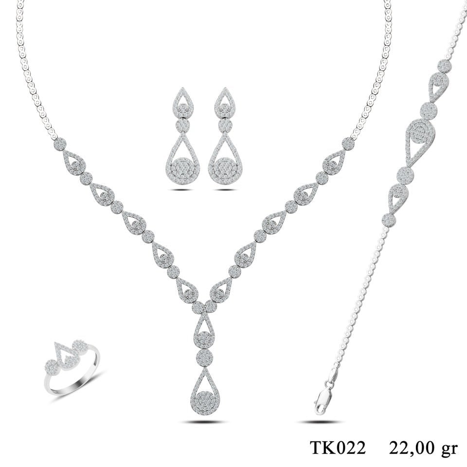 BARIŞ TAKI 925 Ayar Gümüş Damla Salkım Pırlanta Montör Su Yolu Set