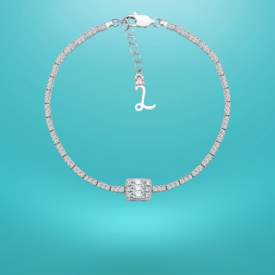 925 Ayar Gümüş Baget Zincir Harfli Su Yolu Bileklik L