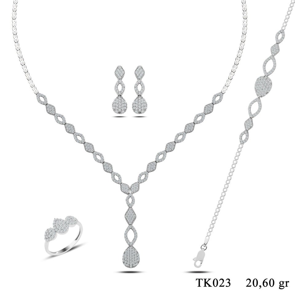 BARIŞ TAKI 925 Ayar Gümüş Pırlanta Montör Salkım Su Yolu Set