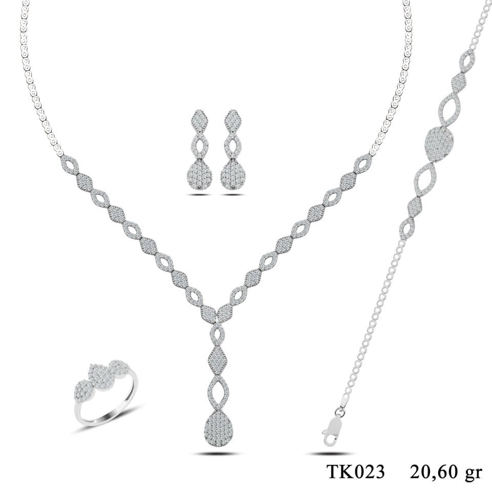 BARIŞ TAKI 925 Ayar Gümüş Pırlanta Montör Salkım Su Yolu Set