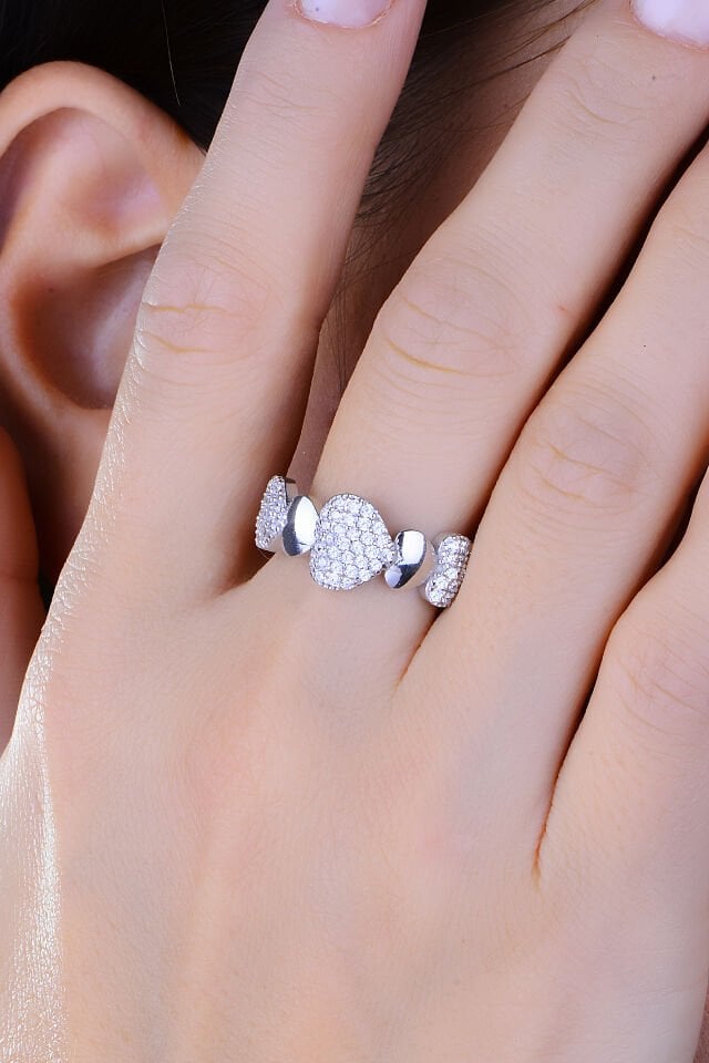 925 Ayar Gümüş Kalp Salkım Pırlanta Montür Su Yolu Set