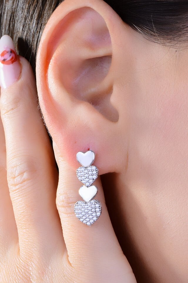 925 Ayar Gümüş Kalp Salkım Pırlanta Montür Su Yolu Set