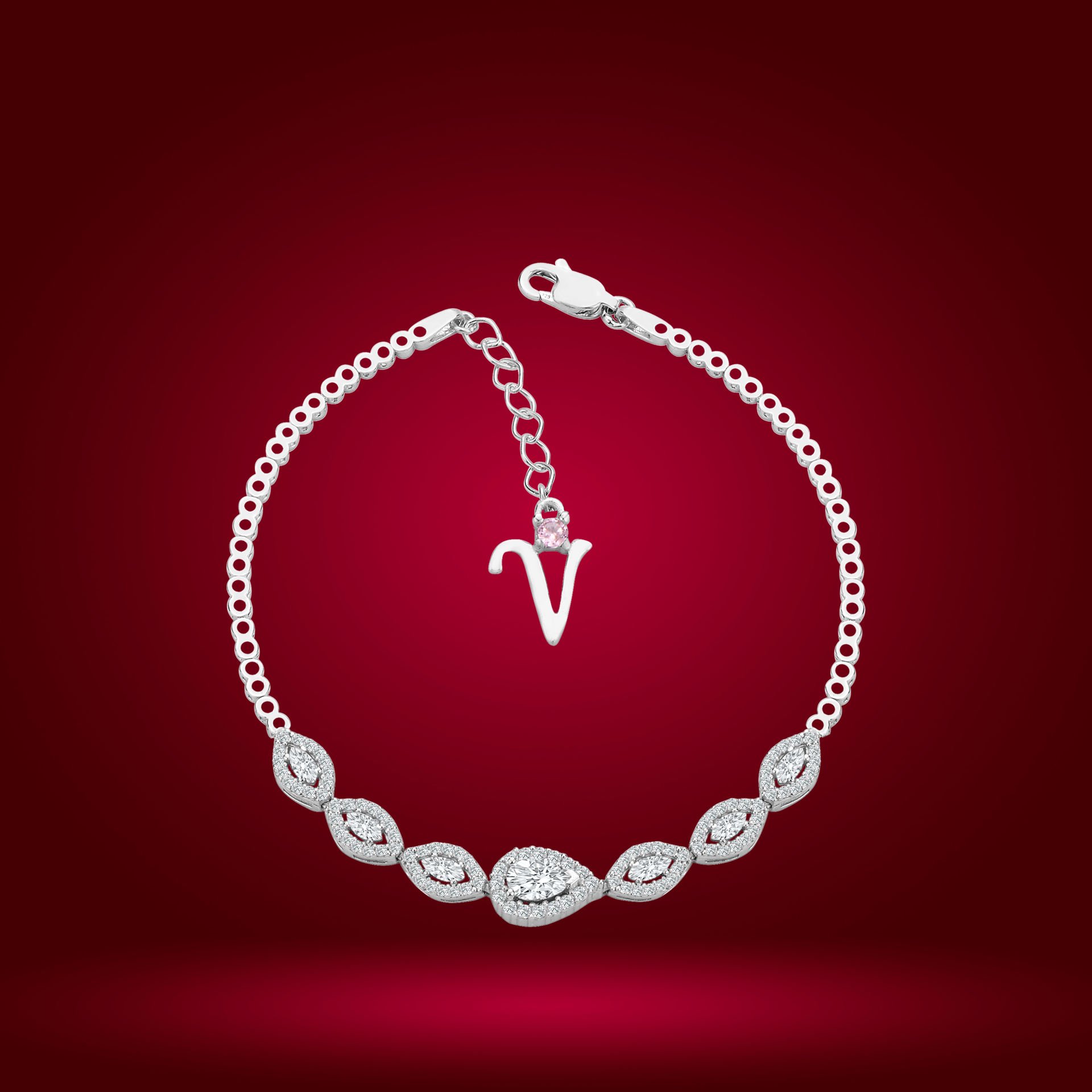 925 Ayar Gümüş Damla Model Zincir Harfli Su Yolu Bileklik V