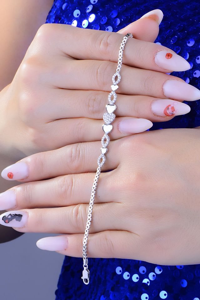 925 Ayar Gümüş Kalp Salkım Pırlanta Montür Su Yolu Set