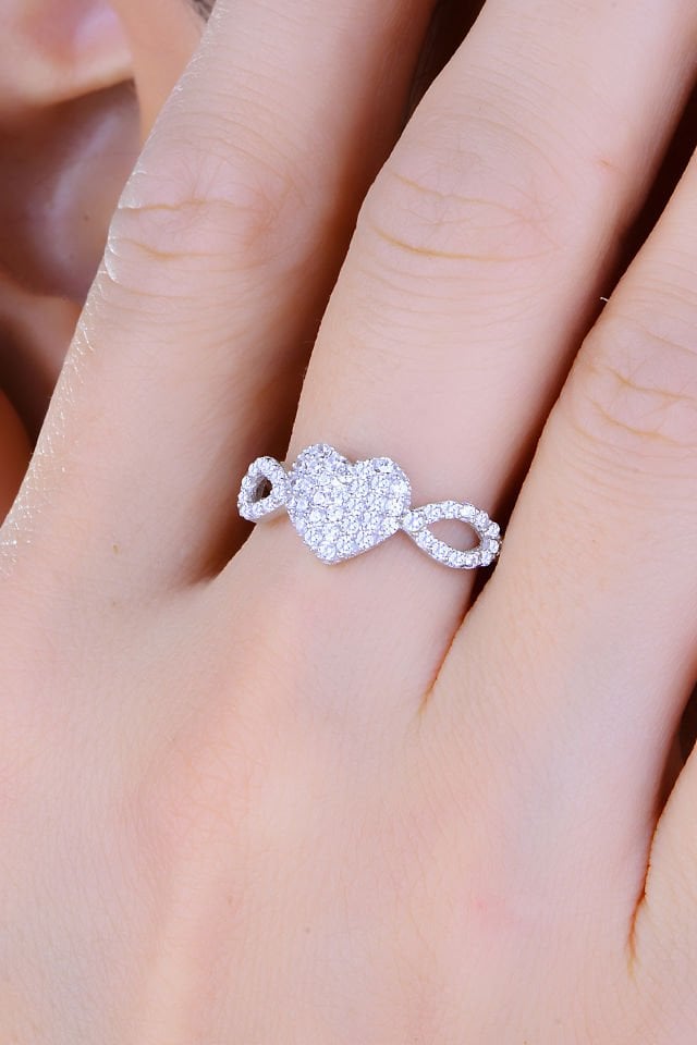 925 Ayar Gümüş Kalp Salkım Pırlanta Montür Su Yolu Set