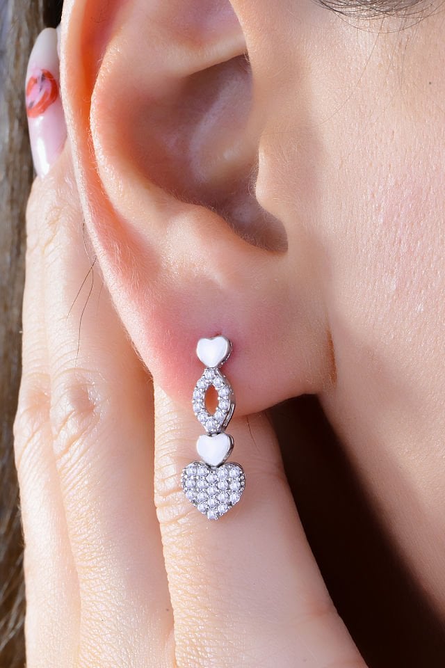 925 Ayar Gümüş Kalp Salkım Pırlanta Montür Su Yolu Set