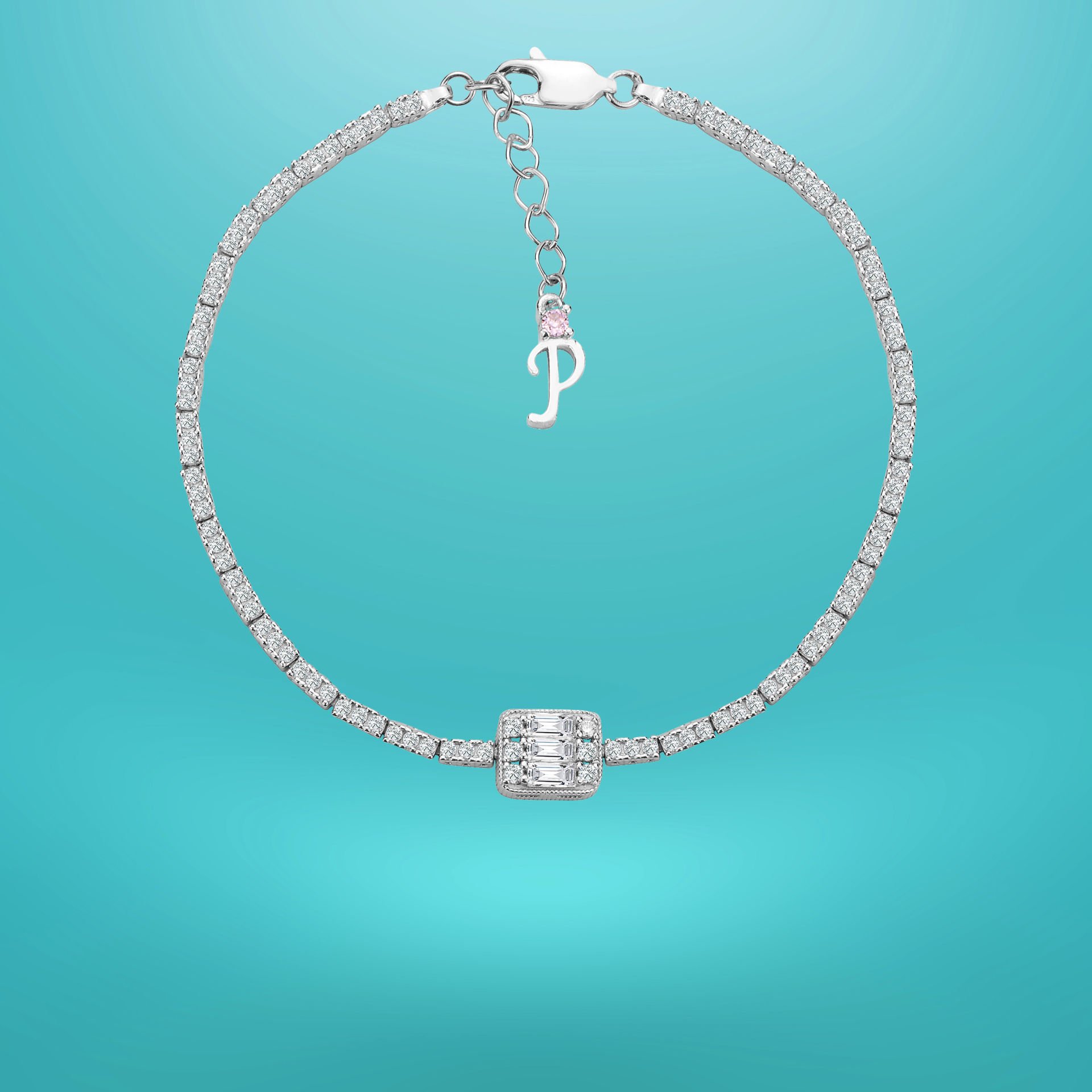 925 Ayar Gümüş Baget Zincir Harfli Su Yolu Bileklik P