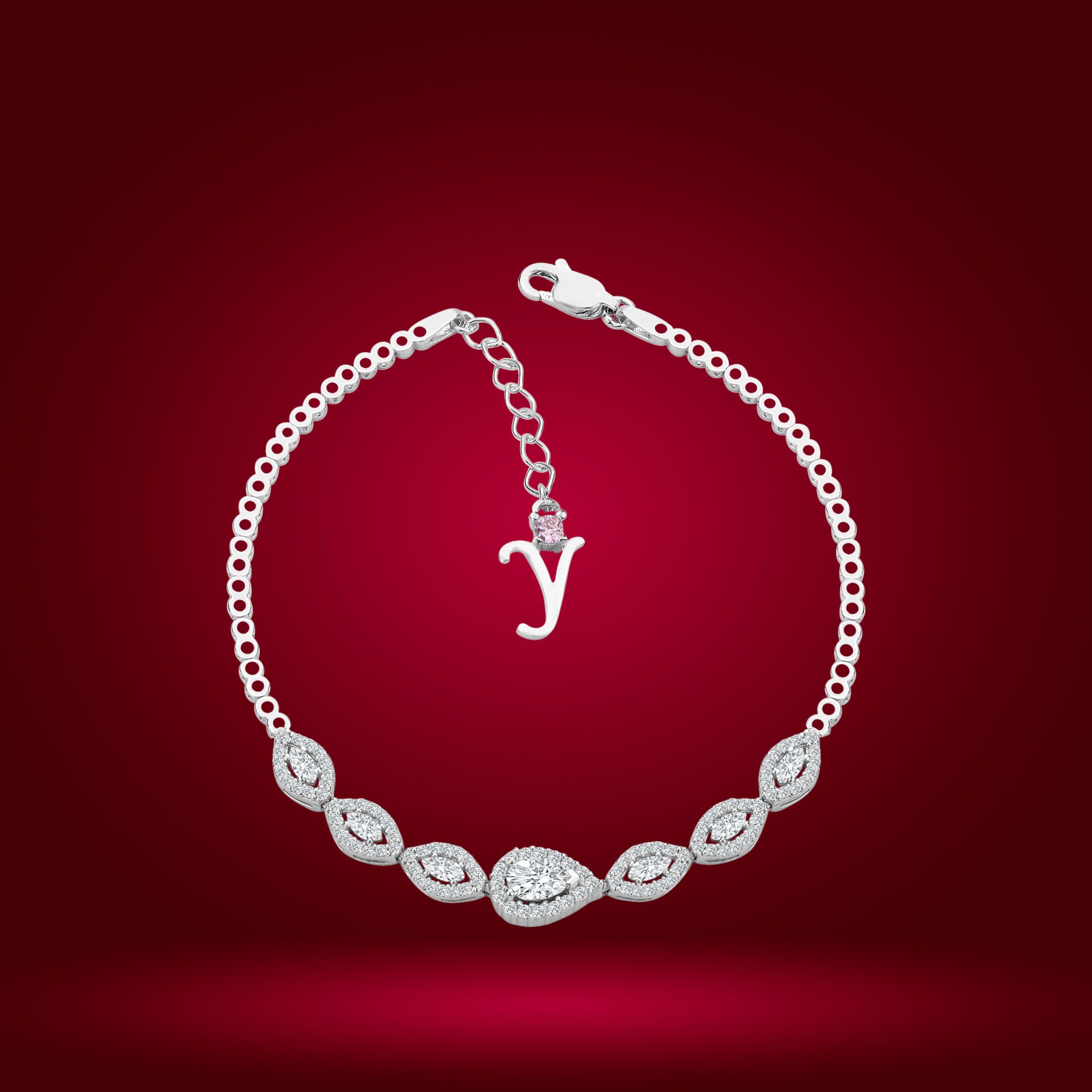 925 Ayar Gümüş Damla Model Zincir Harfli Su Yolu Bileklik Y