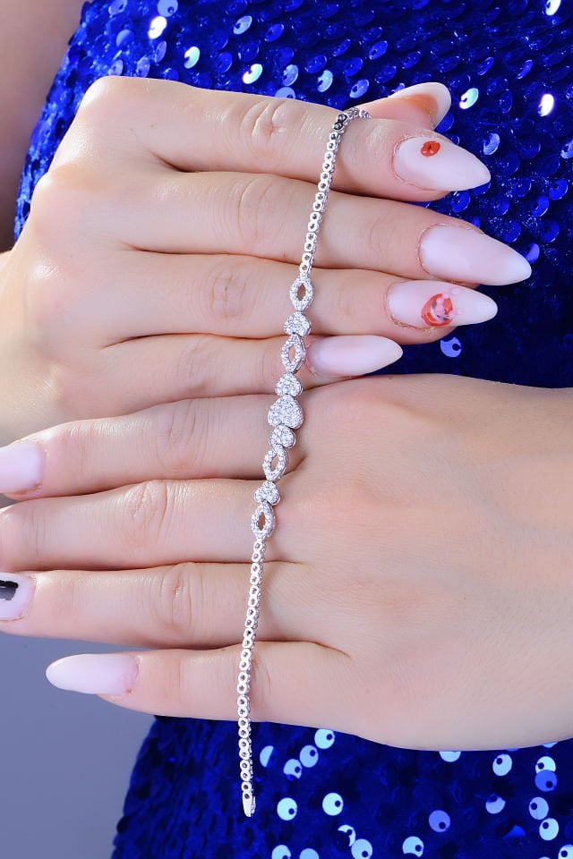 925 Ayar Gümüş Kalp Salkım Pırlanta Montör Su Yolu Set