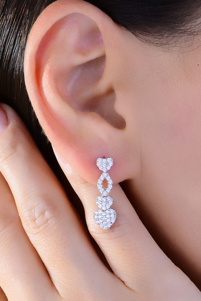 925 Ayar Gümüş Kalp Salkım Pırlanta Montör Su Yolu Set