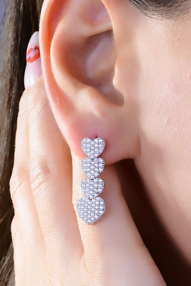 925 Ayar Gümüş Kalp Salkım Pırlanta Montör Su Yolu Set