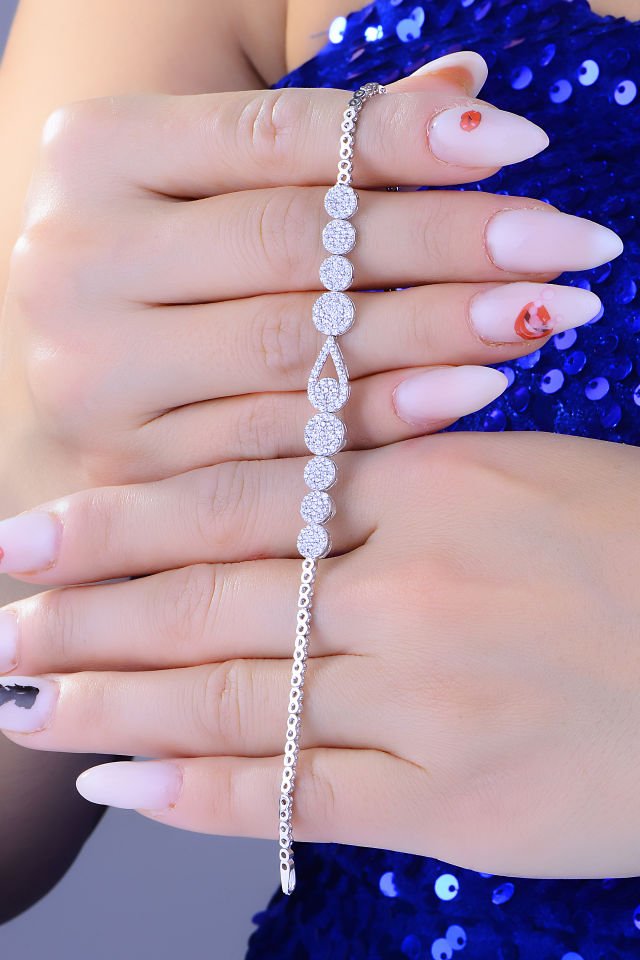 925 Ayar Gümüş Damla Salkım Pırlanta Montör Su Yolu Set