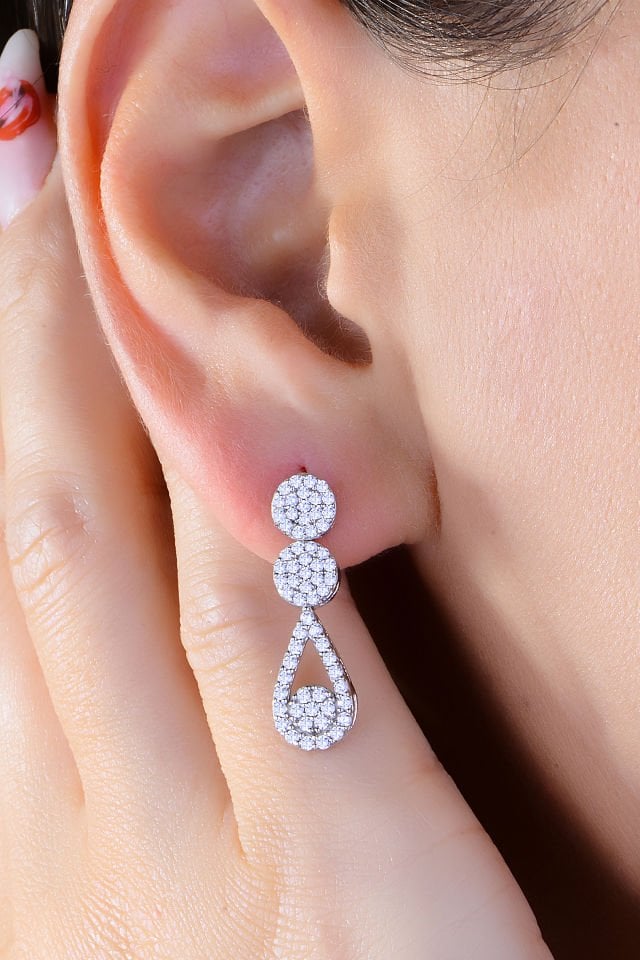 925 Ayar Gümüş Damla Salkım Pırlanta Montör Su Yolu Set