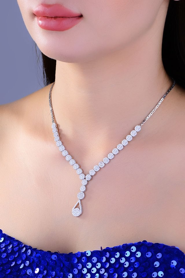 925 Ayar Gümüş Damla Salkım Pırlanta Montör Su Yolu Set