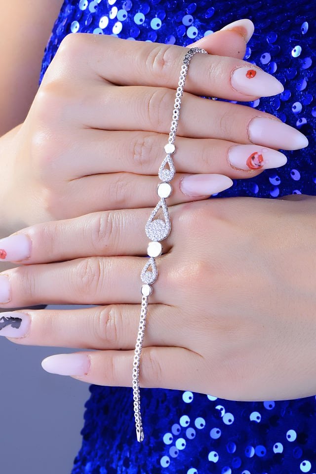 925 Ayar Gümüş Damla Salkım Pırlanta Montör Su Yolu Set