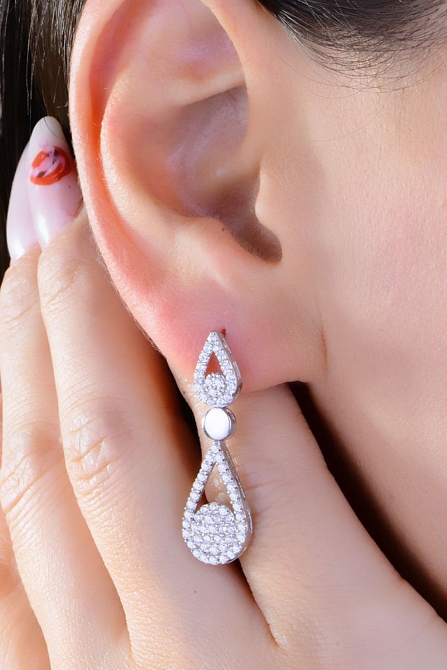 925 Ayar Gümüş Damla Salkım Pırlanta Montör Su Yolu Set