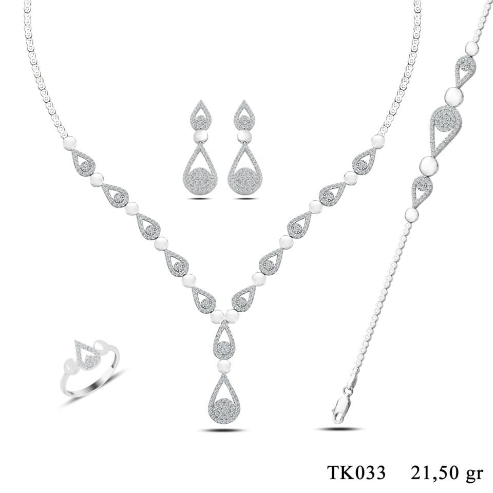 925 Ayar Gümüş Damla Salkım Pırlanta Montör Su Yolu Set