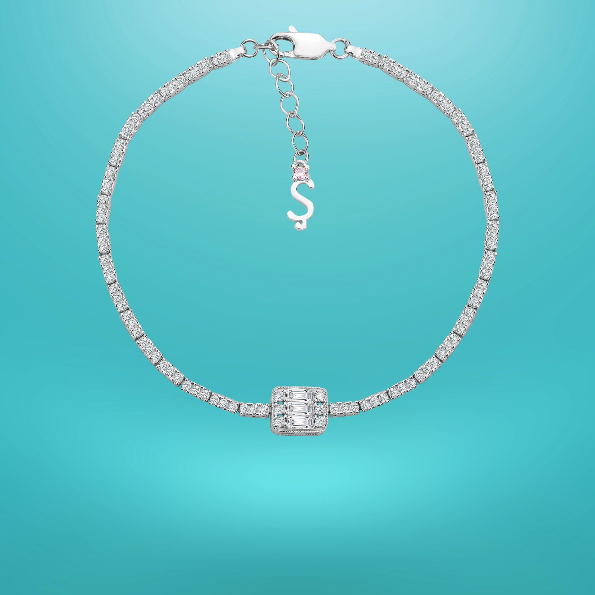 925 Ayar Gümüş Baget Zincir Harfli Su Yolu Bileklik Ş